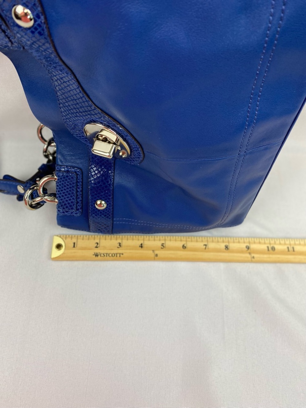 Vintage Coach Soft Leather Cobalt Blue Double Handle Penelope Handbag Bag Purse - Picture 10 of 16